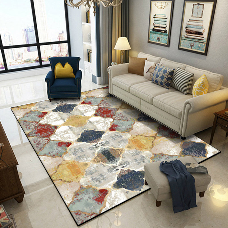 BowLift | Ivory Bedroom Rug Moroccan Geometric Pattern Area Rug Polyester Non-Slip Back Pet-Friendly Rug