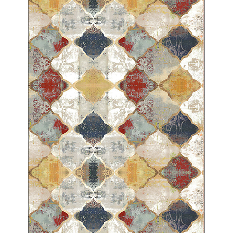Ivory Bedroom Carpet Moroccan Geometric Pattern Area Rug Polyester Non-Slip Underlay Pet-Friendly Rug | Bowlift