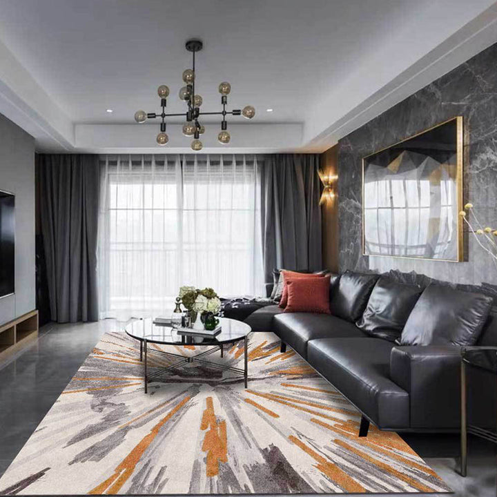 Ivory Bedroom Rug Modern Abstract Watercolor Painting Line Pattern Rug Polyester Non-Slip Machine Washable Rug | Bowlift