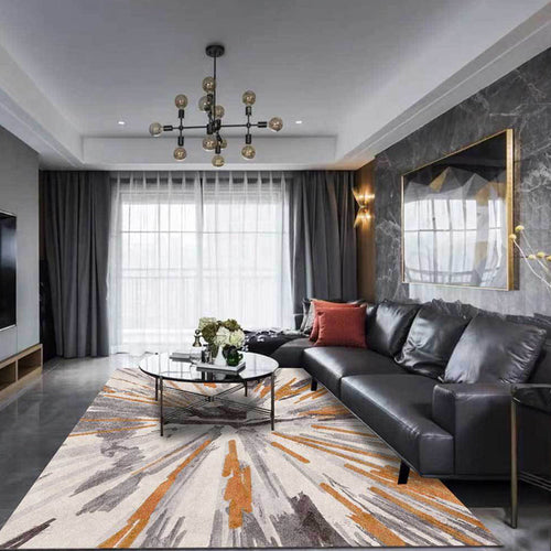 Ivory Bedroom Rug Modern Abstract Watercolor Painting Line Pattern Rug Polyester Non-Slip Machine Washable Rug | Bowlift