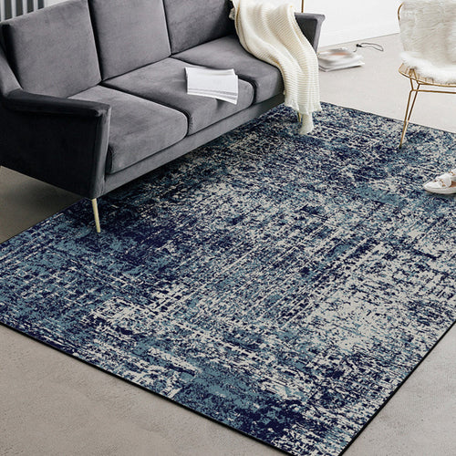 Modern living room rug in blue abstract print rug polyester machine washable non-slip rug | Bowlift