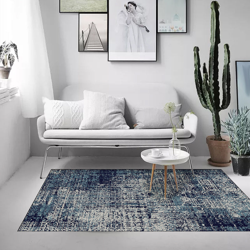 Modern living room rug in blue abstract print rug polyester machine washable non-slip rug | Bowlift