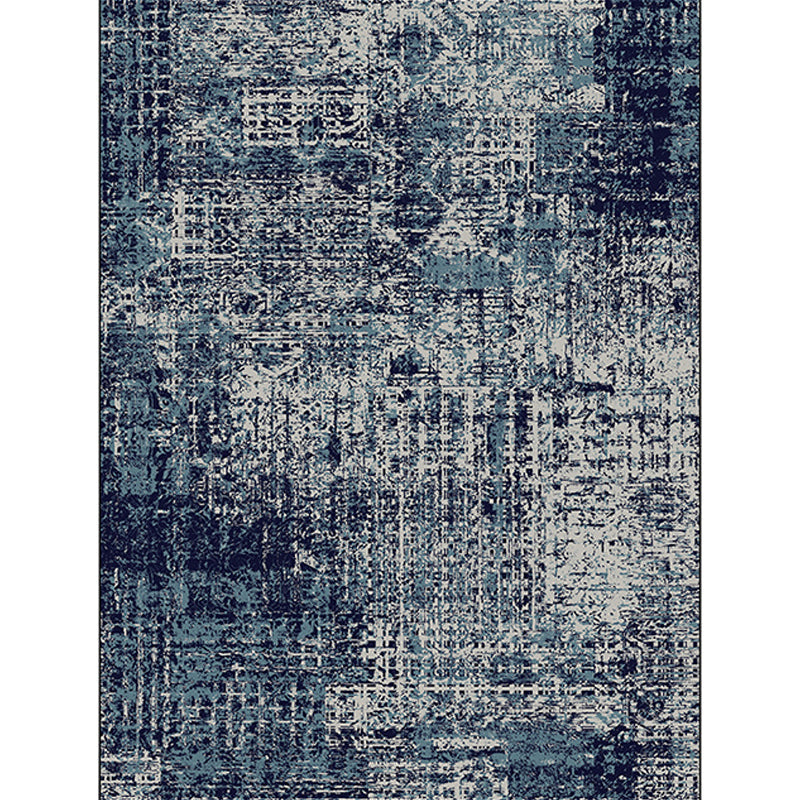 Modern living room rug in blue abstract print rug polyester machine washable non-slip rug | Bowlift
