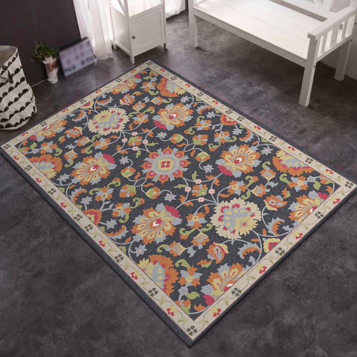 Persian Moroccan carpet in ivory and gray with floral leaf pattern carpet polyester washable carpet for home decoration | Bowlift