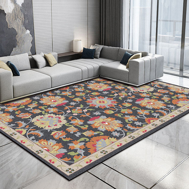 Persian Moroccan carpet in ivory and gray with floral leaf pattern carpet polyester washable carpet for home decoration | Bowlift
