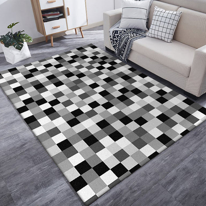 Contemporary modern rug in black and white with a small damage pattern polyester rug pet-friendly rug for home decor | Bowlift