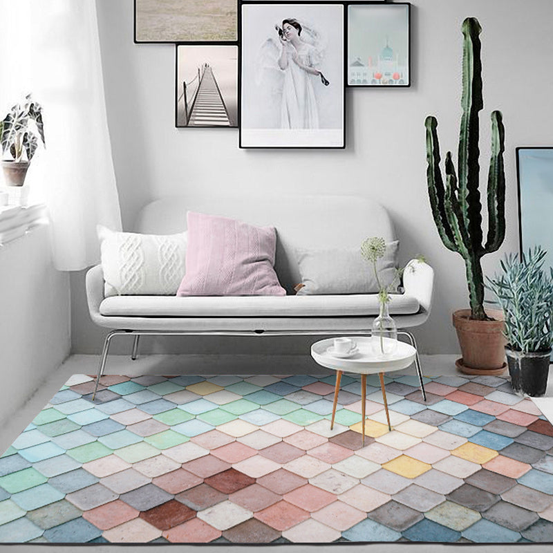 Modern living room rug Colorful scales diamond print rug Polyester stain-resistant area rug | Bowlift