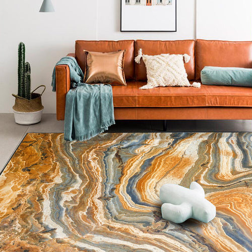 Modern living room rug in orange abstract rock structure print rug polyester washable pet-friendly rug | Bowlift