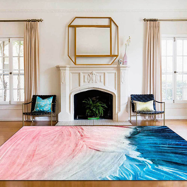 BowLift | Modern Living Room Rug in Pink and Blue Abstract Color Block Print Rug Polyester Washable Non-Slip Rug