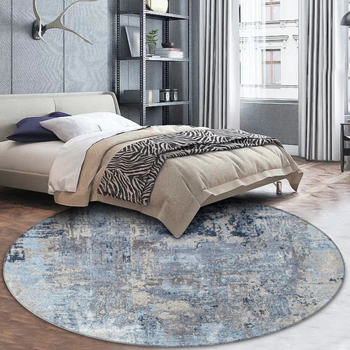Blue Bedroom Rug Modern Abstract Paint Pattern Area Rug Polyester Stain Resistant Washable Rug | Bowlift
