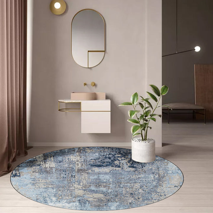 Blue Bedroom Rug Modern Abstract Paint Pattern Area Rug Polyester Stain Resistant Washable Rug | Bowlift