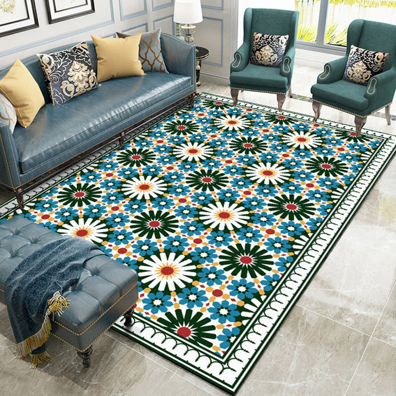 BowLift | Persian Moroccan rug in green geometric floral design rug made of Polyester pet-friendly rug for home decor