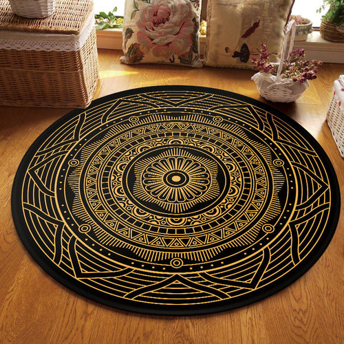 BowLift | Moroccan Living Room Carpet with Black Circle-Triangle Pattern Carpet Polyester Stain-Resistant Area Rug