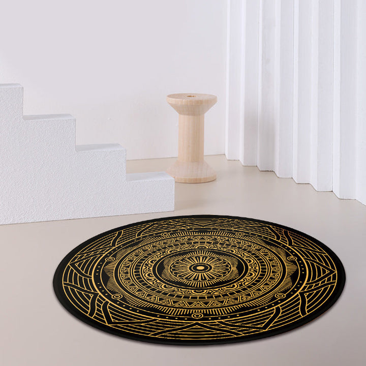 BowLift | Moroccan Living Room Carpet with Black Circle-Triangle Pattern Carpet Polyester Stain-Resistant Area Rug