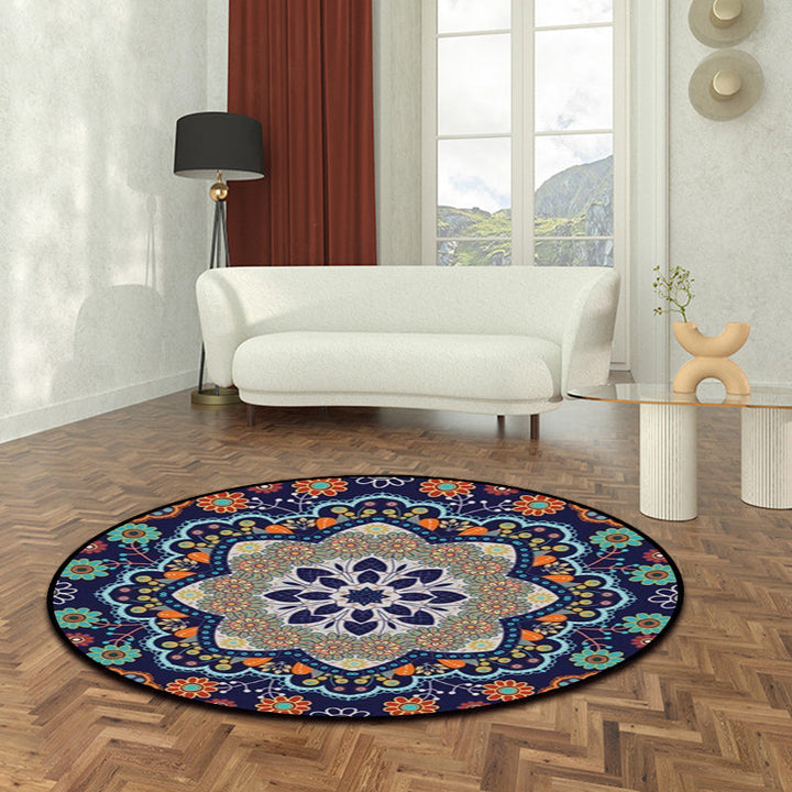 BowLift | Mediterranean Moroccan rug in blue floral pattern rug Polyester pet-friendly rug for home decoration