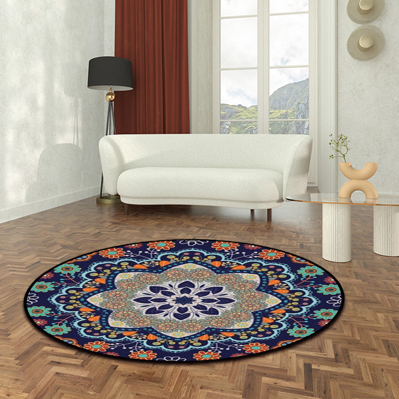BowLift | Mediterranean Moroccan rug in blue floral pattern rug Polyester pet-friendly rug for home decoration