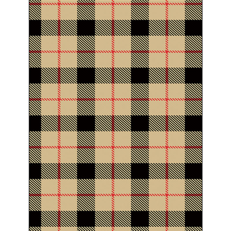 Modern living room rug in brown and red tartan pattern rug polyester pet-friendly area rug | Bowlift
