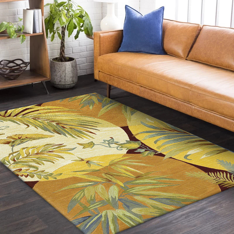 BowLift | Orange Modern Area Rug Polyester Botanical Pattern Rug Washable Non-Slip Backing Carpet for Living Room