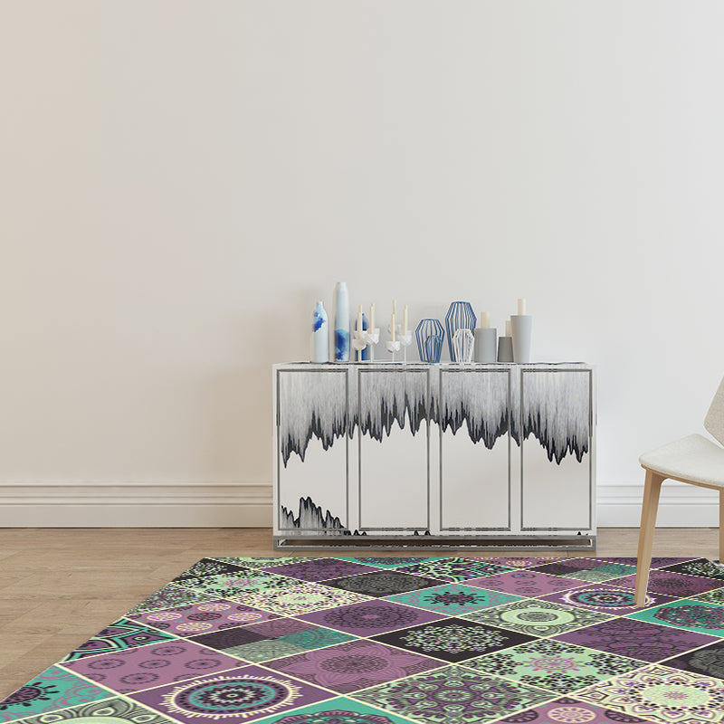 BowLift | Purple Bedroom Rug Moroccan Flower Diamond Pattern Area Rug Polyester Non-Slip Back Machine Washable Rug