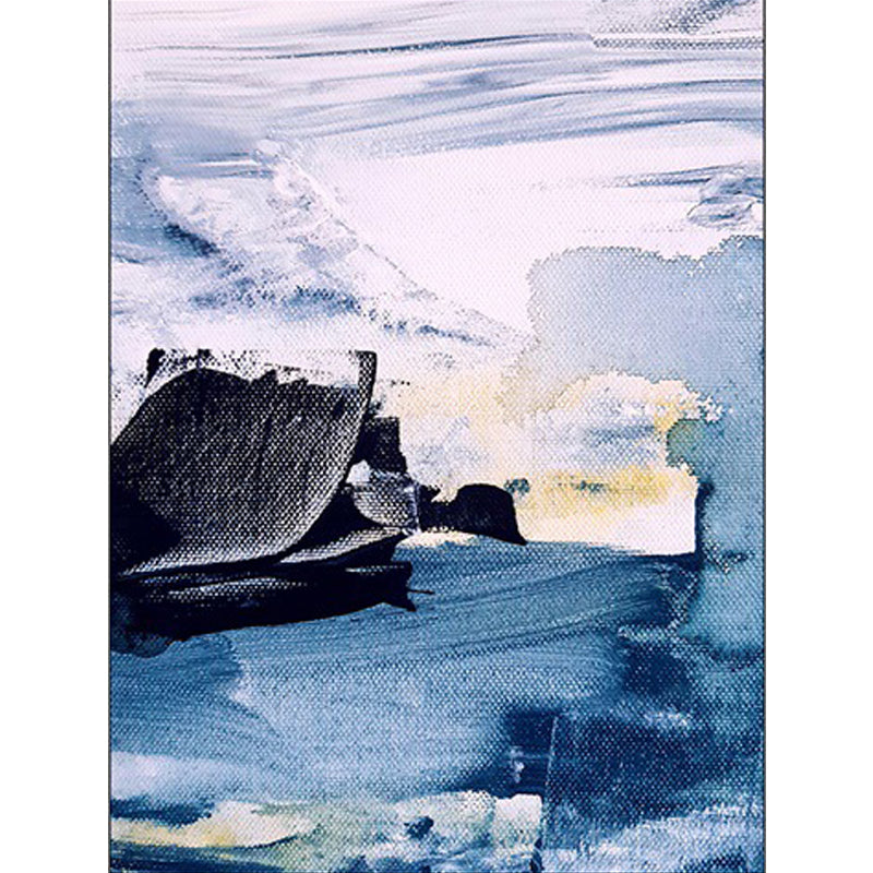 Blue Bedroom Carpet Modern Abstract Ink Painting Pattern Area Rug Polyester Non-Slip Machine Washable Rug | Bowlift
