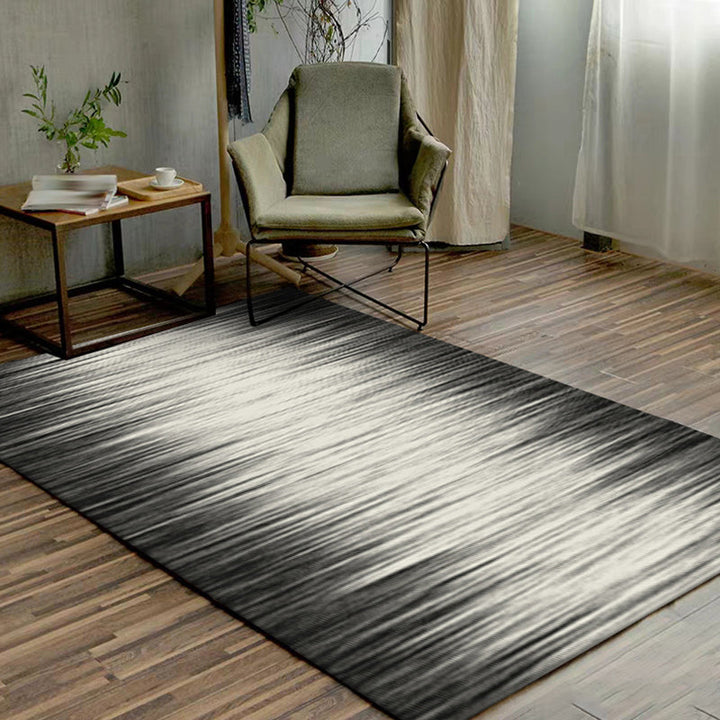 Modern Living Room Rug in Ivory and Black Abstract Oil Painting Lines Print Rug Polyester Non-Slip Washable Area Rug | Bowlift