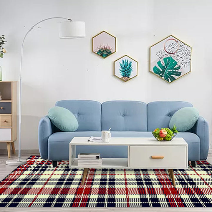 Minimalist modern rug in yellow check pattern rug polyester non-slip backing rug for home decor | Bowlift