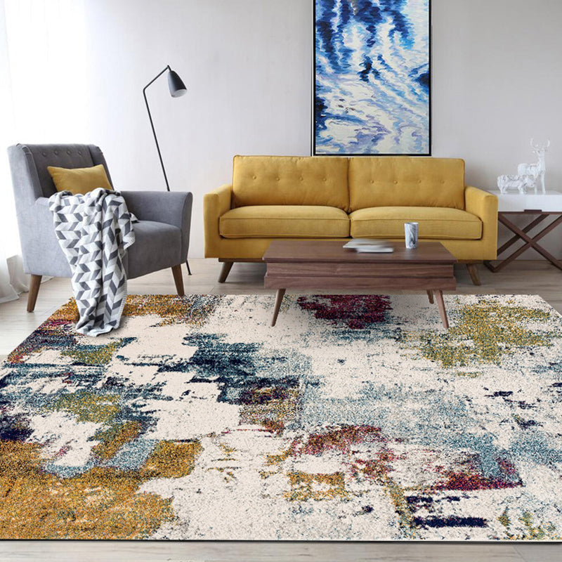 Ivory Bedroom Rug Modern Abstract Oil Painting Pattern Rug Polyester Stain Resistant Machine Washable Rug | Bowlift