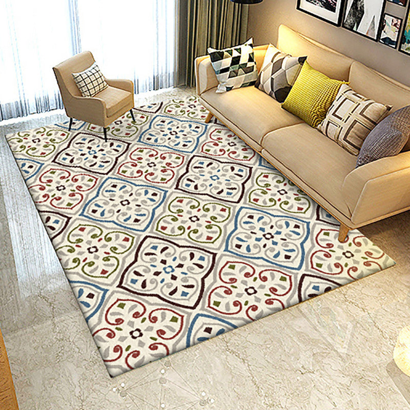 BowLift | Ivory Bedroom Carpet Moroccan Motif Pattern Carpet Polyester Washable Stain Resistant Carpet