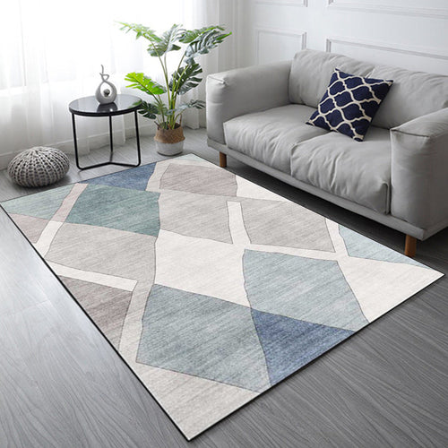 BowLift | Resourceful Living Room Carpet in Ivory Diamond Print Carpet Polyester Machine Washable Anti-Slip Area Rug