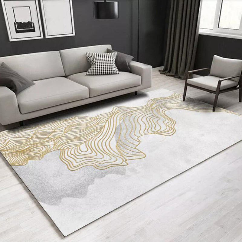 Modern living room carpet in white with abstract twisted line pattern Carpet polyester washable pet-friendly carpet | Bowlift