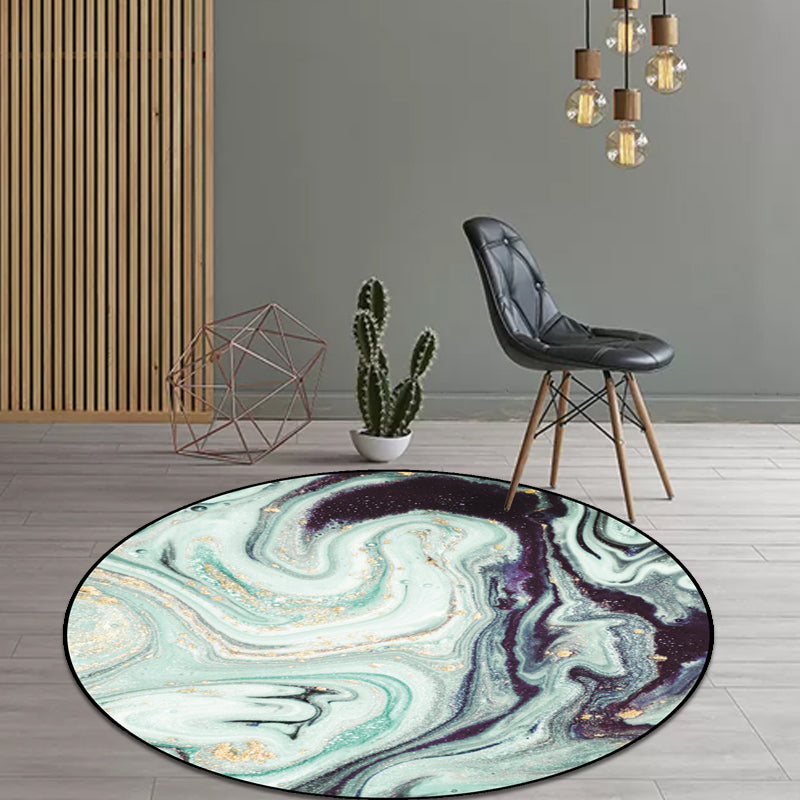 Modern living room carpet in green abstract marble print carpet polyester machine washable pet-friendly carpet | Bowlift