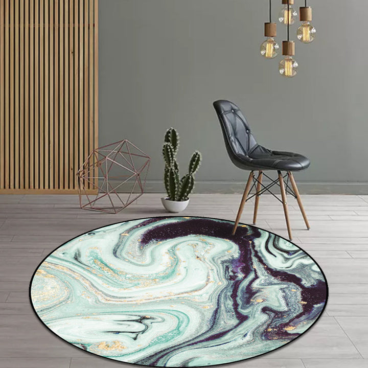 Modern living room carpet in green abstract marble print carpet polyester machine washable pet-friendly carpet | Bowlift