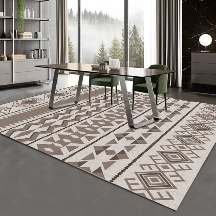 BowLift | Southwestern Living Room Rug in Brown Diamond Triangle Print Rug Polyester Washable Area Rug