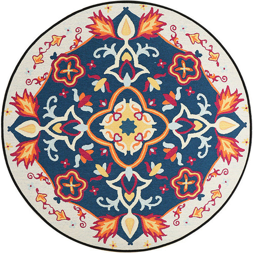 BowLift | Moroccan Living Room Rug in Blue Floral Pattern Rug Polyester Machine Washable Area Rug