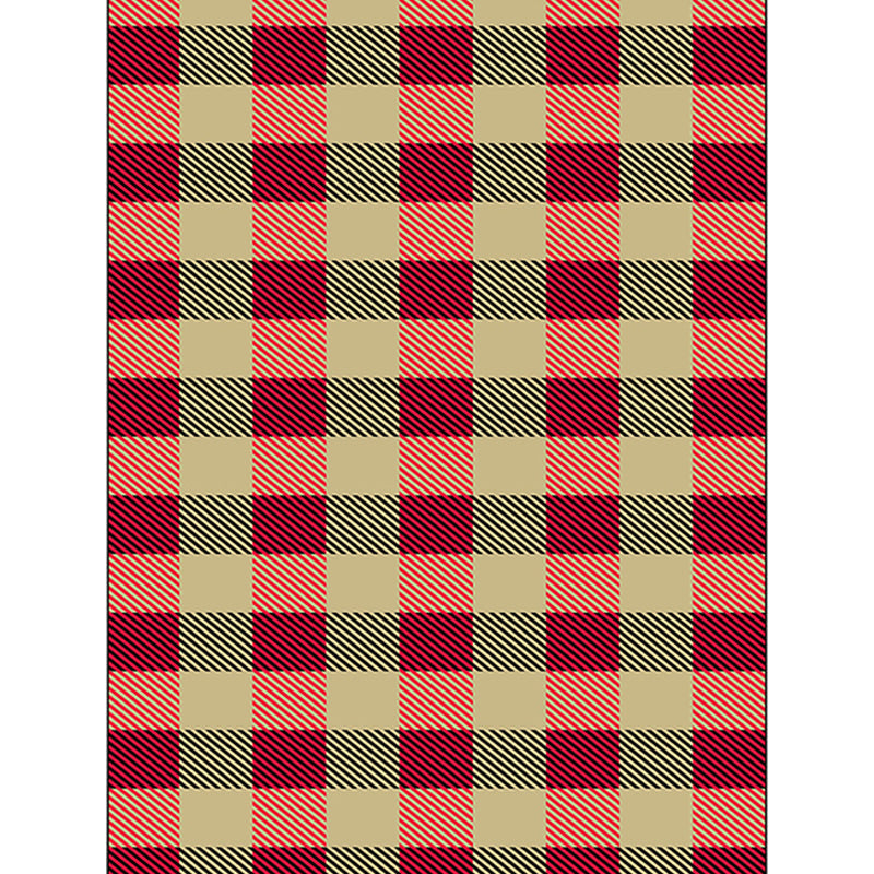 Red and Brown Bedroom Rug Modern Checkered Striped Design Rug Polyester Stain Resistant Machine Washable Rug | Bowlift