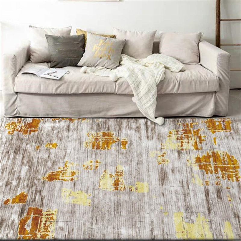 BowLift | Industrial Space Dye Print Carpet Yellow and Gray Polyester Carpet Machine Washable Non-Slip Back Floor Mat for Bedroom