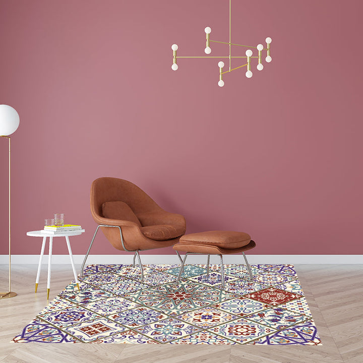 BowLift | Ivory Bedroom Carpet Moroccan Flower Geometric Pattern Area Rug Polyester Non-Slip Pet-Friendly Rug