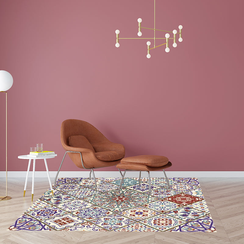 BowLift | Ivory Bedroom Carpet Moroccan Flower Geometric Pattern Area Rug Polyester Non-Slip Pet-Friendly Rug