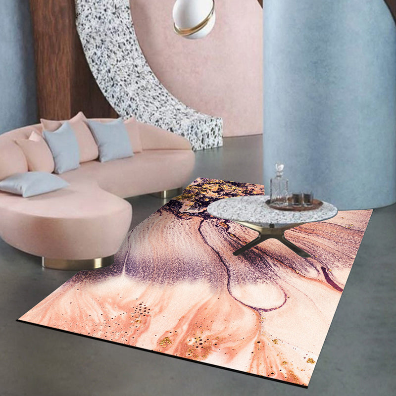 Contemporary modern rug in pink abstract floral pattern rug polyester washable rug for home decor | Bowlift