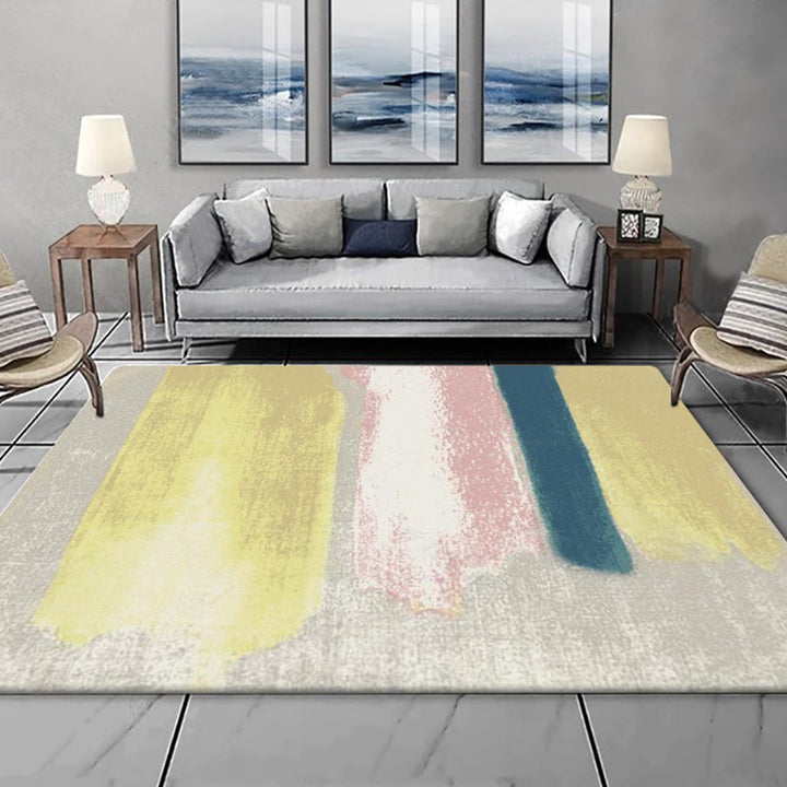 Gray Bedroom Rug Modern Abstract Painting Pattern Area Rug Polyester Stain Resistant Machine Washable Rug | Bowlift