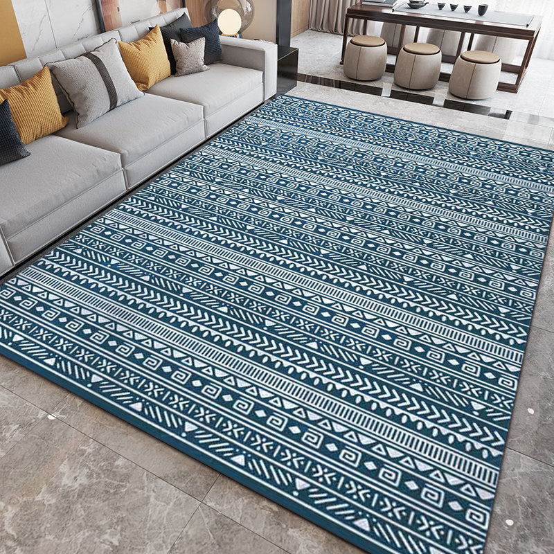 BowLift | Southwestern Living Room Rug with Blue Stripe Triangle Print Rug Polyester Stain Resistant Area Rug