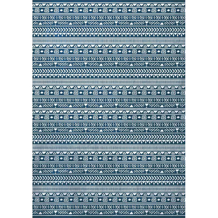 BowLift | Southwestern Living Room Rug with Blue Stripe Triangle Print Rug Polyester Stain Resistant Area Rug