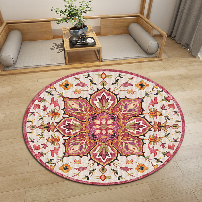 BowLift | Oriental Moroccan Carpet in Ivory Flower Petal Pattern Carpet Polyester Non-Slip Back Carpet for Home Decor