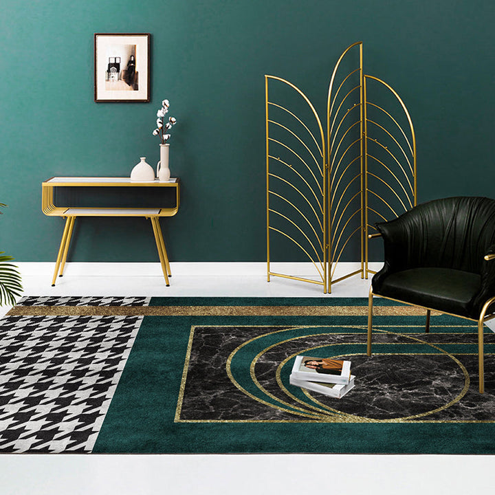 Scandinavian modern rug in green rhombus pattern rug polyester stain-resistant rug for home decor | Bowlift