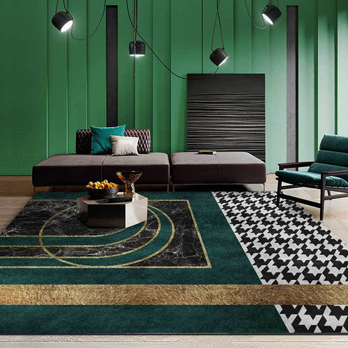 Scandinavian modern rug in green rhombus pattern rug polyester stain-resistant rug for home decor | Bowlift