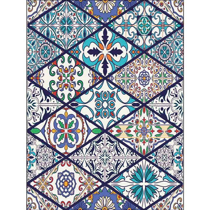 BowLift | American Moroccan rug in blue diamond flower pattern rug polyester non-slip washable rug for home decor