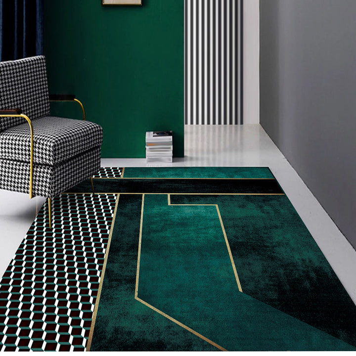 Simple modern carpet in green diamond irregular shape pattern carpet polyester washable non-slip carpet for home decor | Bowlift