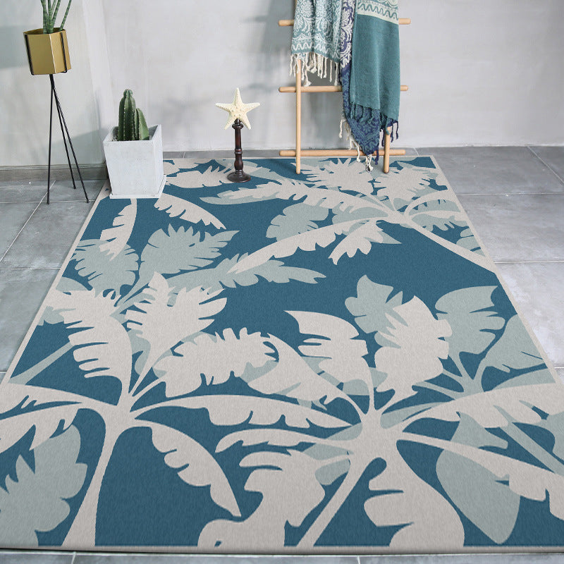 BowLift | Simple Leaves Tree Print Rug Blue and Grey Polyester Rug Machine Washable Non-Slip Rug for Bedroom