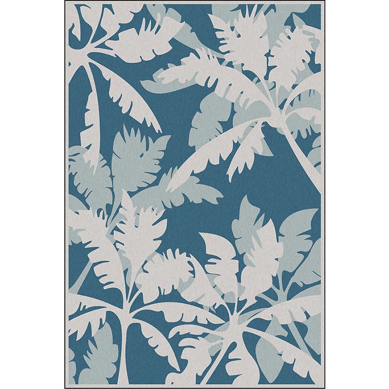 BowLift | Simple Leaves Tree Print Rug Blue and Grey Polyester Rug Machine Washable Non-Slip Rug for Bedroom