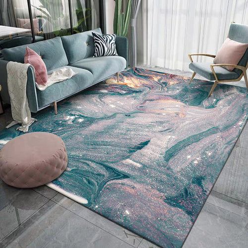 Green and blue bedroom rug modern abstract water pattern rug made of polyester pet-friendly washable rug | Bowlift